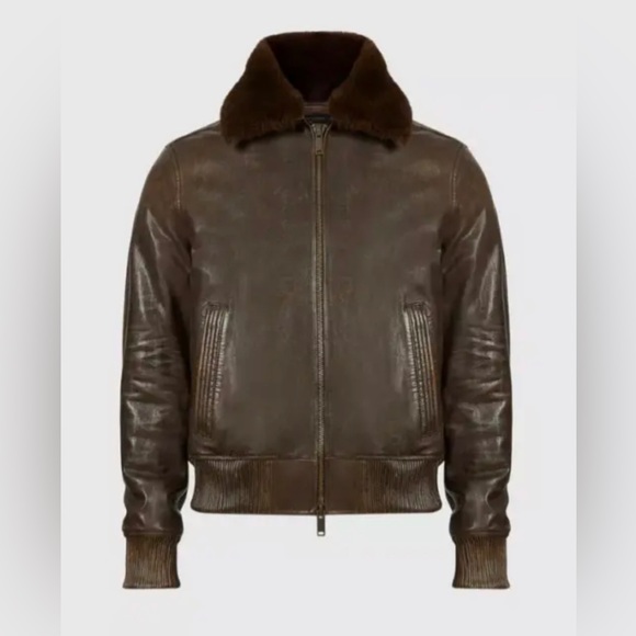 John Varvatos Tommy Bomber Removable Shearling Collar Leather. Size Lrg BNWT - Picture 3 of 16